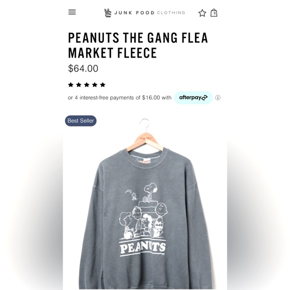 NWT Junk Food PEANUTS THE GANG FLEA MARKET FLEECE sz S - Picture 1 of 2